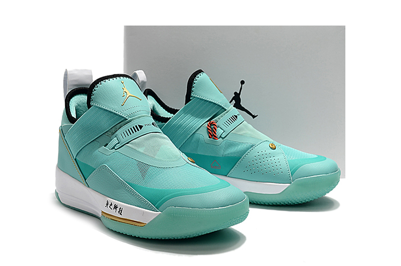 Air Jordan 33 Low Jade Blue Gold Shoes